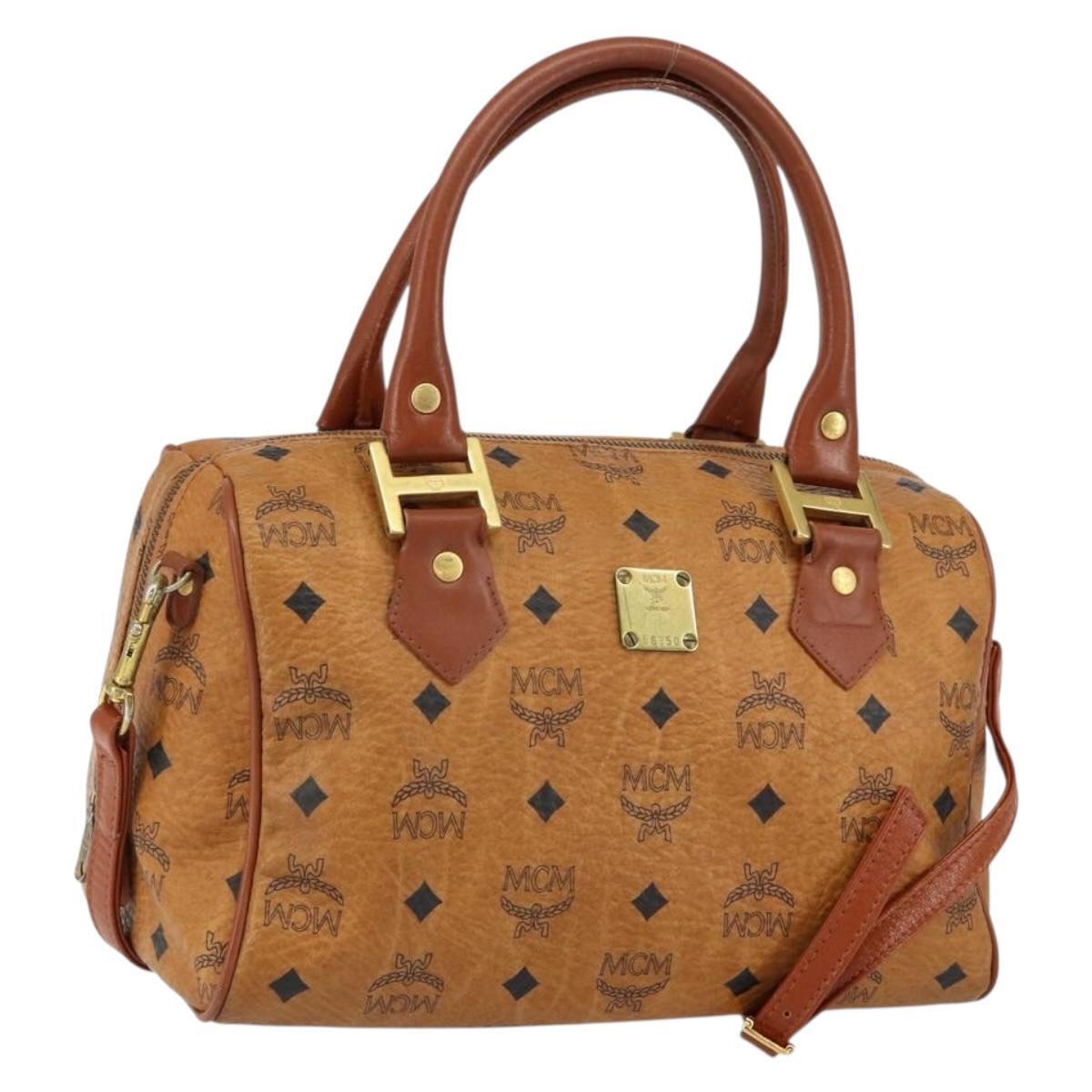 Mcm Logogram Vicetos Boston Bag Pvc Leather 2way Brown Gold Auth Gh1077